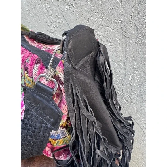 Intrinsic Flair Embroidered Floral Boho Indie Fringe Leather Shoulder Bag Purse - Picture 10 of 11